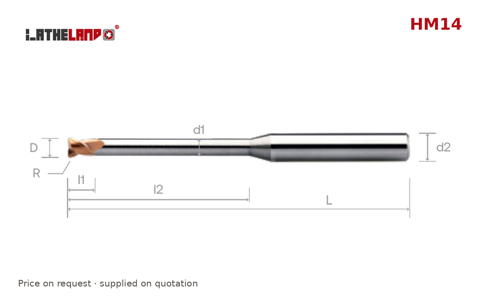 LATHELAND® Torus End Mill with Long Neck for Hard Milling, 2/4 Flutes – HM14 – dimension drawing