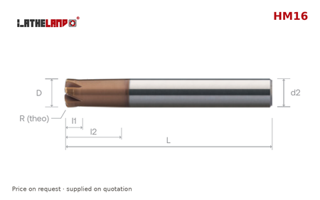 LATHELAND® Torus End Mill for Hard Milling, 4/6 Flutes – HM16 – dimension drawing