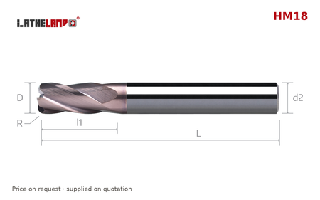 LATHELAND® Torus End Mill for Hard Milling, 4 Flutes – HM18 – dimension drawing
