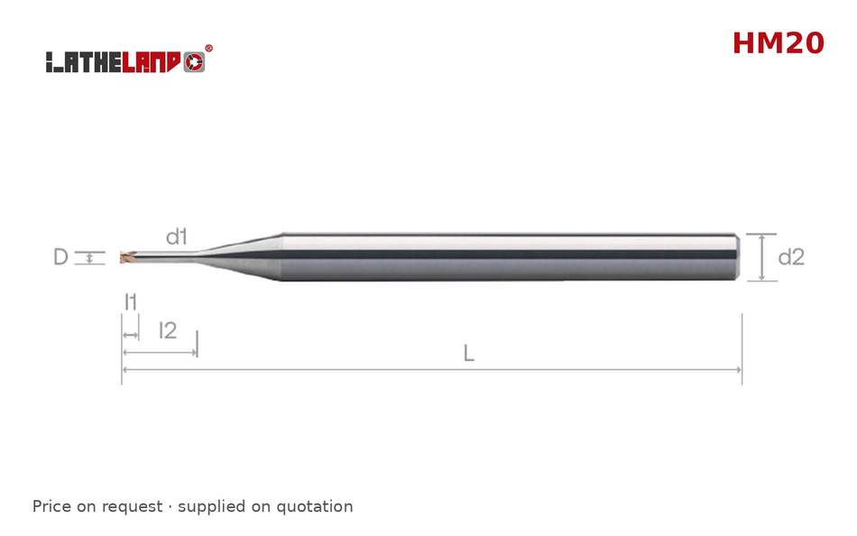 LATHELAND® Miniature End Mill with Long Neck for Hard Milling, 4 Flutes – HM20 – dimension drawing