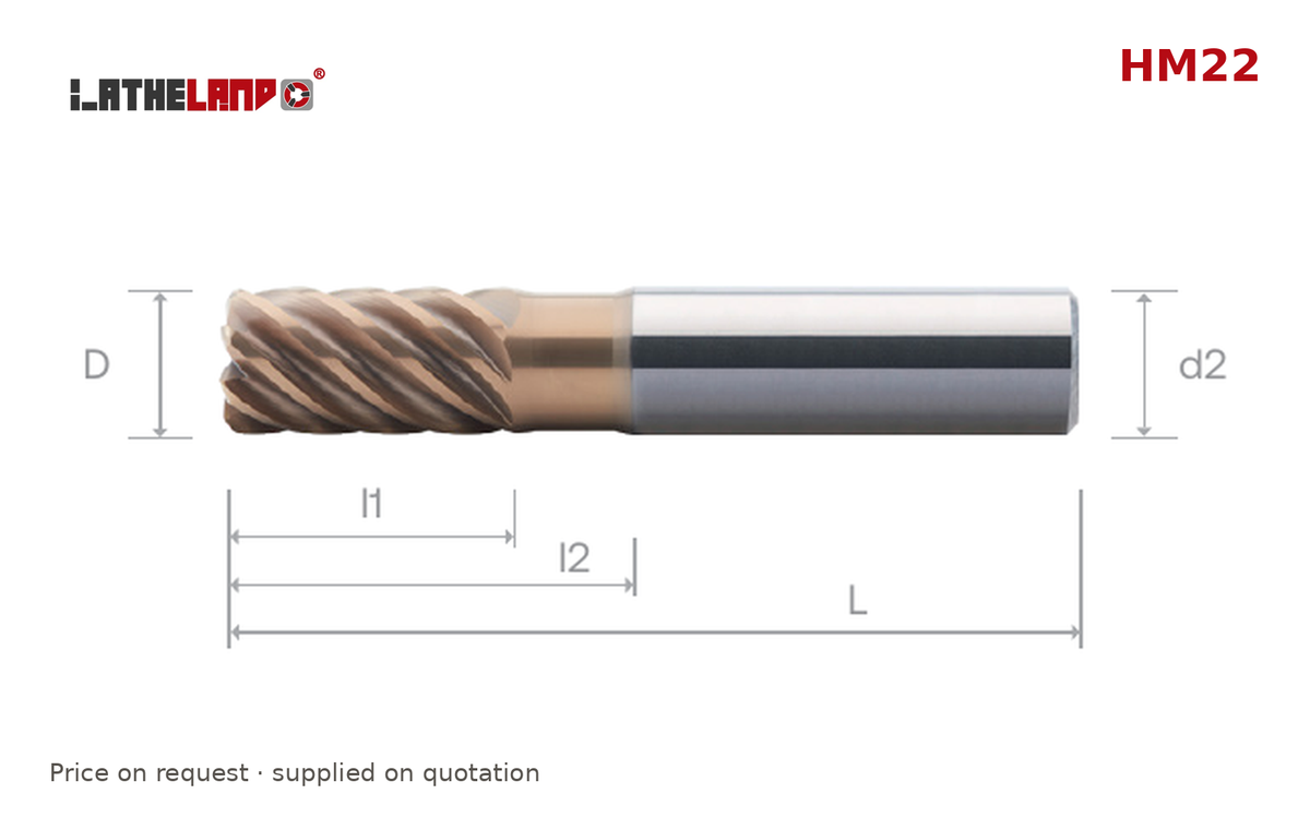 LATHELAND® Variable-Helix Multi-Flute Torus End Mill for Hard Milling, 6/7 Flutes – HM22 – dimension drawing
