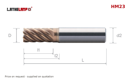 LATHELAND® Variable-Helix Multi-Flute End Mill for Hard Milling, 6/7 Flutes – HM23 – dimension drawing