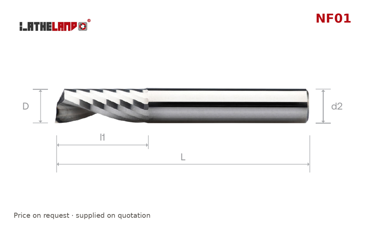 LATHELAND® Aluminium End Mill, single flute – NF01 – dimension drawing