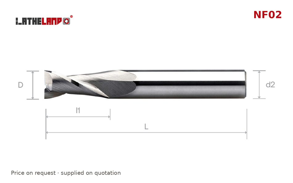LATHELAND® Aluminium End Mill, 2 Flutes, 40° helix – NF02 – dimension drawing