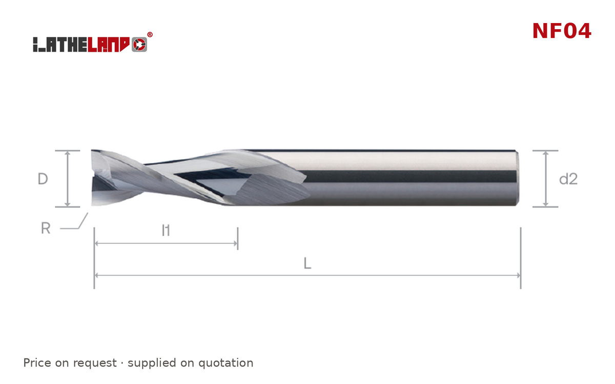LATHELAND® Aluminium Torus End Mill, edge protection, 2 Flutes – NF04 – dimension drawing
