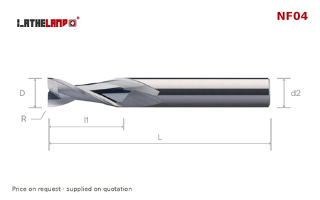 LATHELAND® Aluminium Torus End Mill, edge protection, 2 Flutes – NF04 – dimension drawing