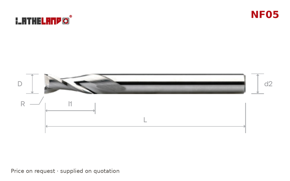 LATHELAND® Long Aluminium Torus End Mill, edge protection, 2 Flutes – NF05 – dimension drawing
