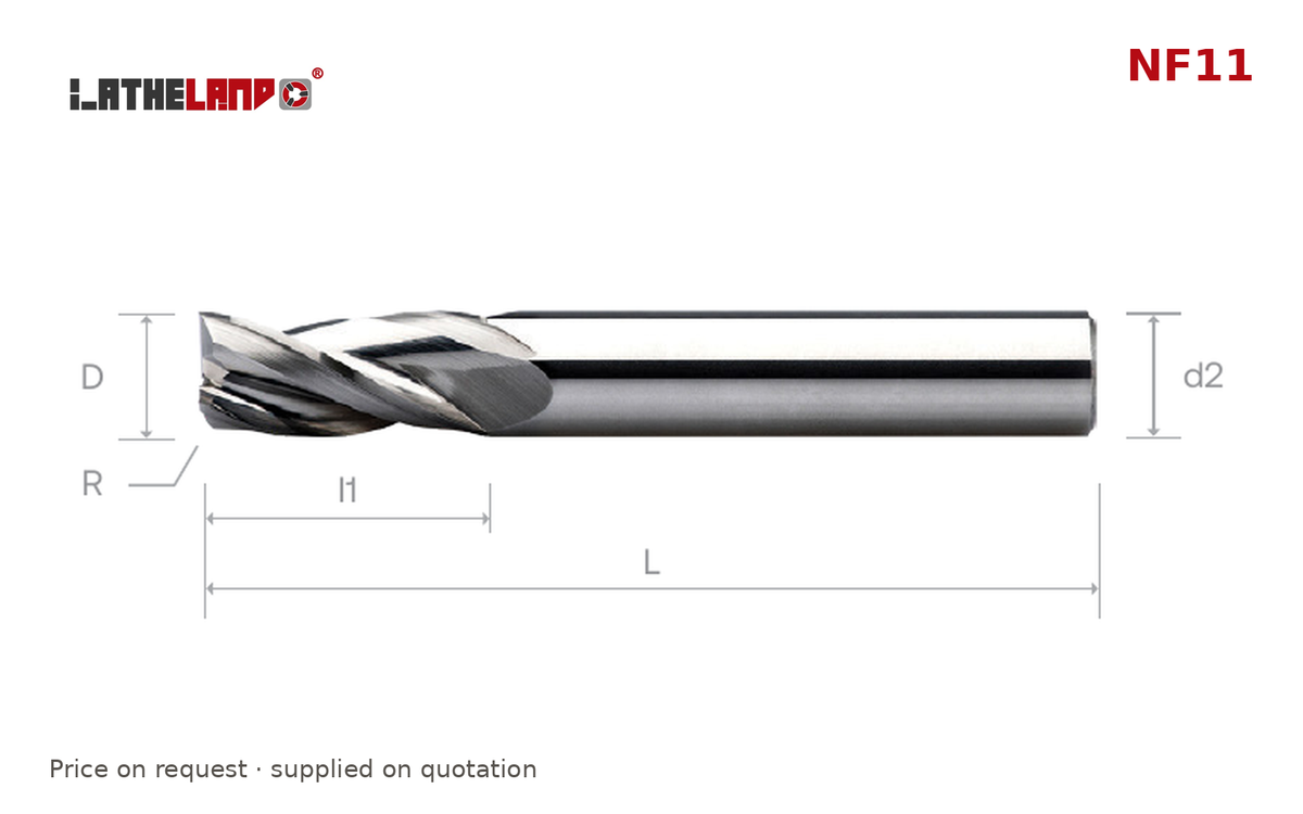 LATHELAND® Aluminium Torus End Mill, edge protection, 3 Flutes – NF11 – dimension drawing