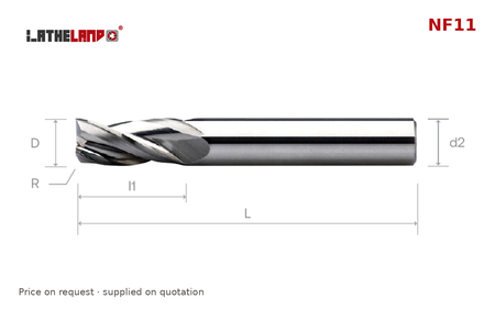 LATHELAND® Aluminium Torus End Mill, edge protection, 3 Flutes – NF11 – dimension drawing