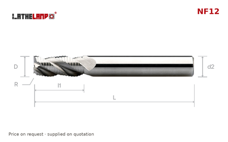 LATHELAND® Aluminium Roughing End Mill, 3 Flutes – NF12 – dimension drawing