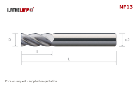 LATHELAND® Variable-Helix Aluminium End Mill, 4 Flutes – NF13 – dimension drawing