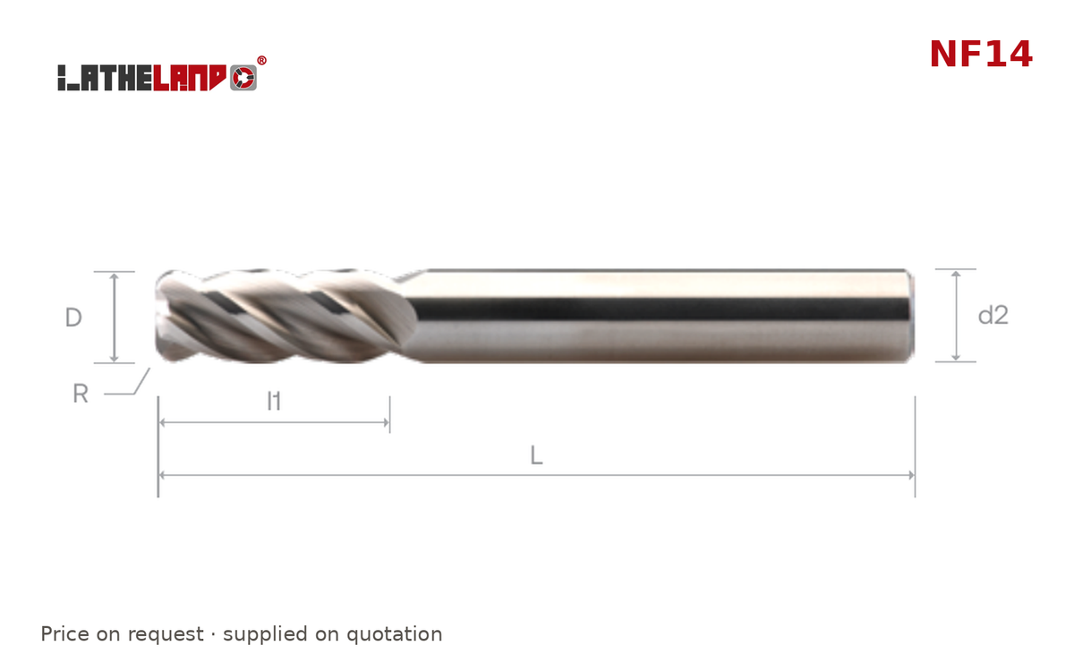 LATHELAND® Variable-Helix Aluminium Torus End Mill, 4 Flutes – NF14 – dimension drawing
