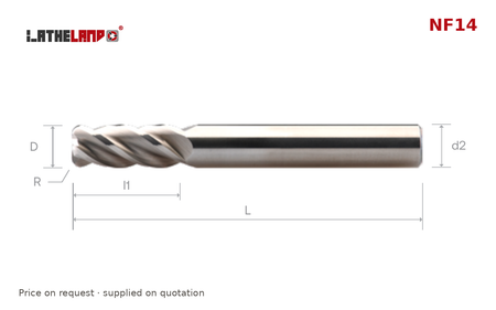 LATHELAND® Variable-Helix Aluminium Torus End Mill, 4 Flutes – NF14 – dimension drawing