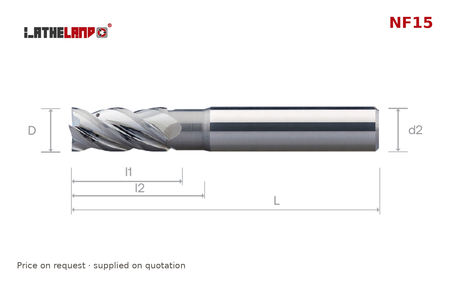 LATHELAND® High-Performance Aluminium End Mill, coolant-through, 4 Flutes – NF15 – dimension drawing