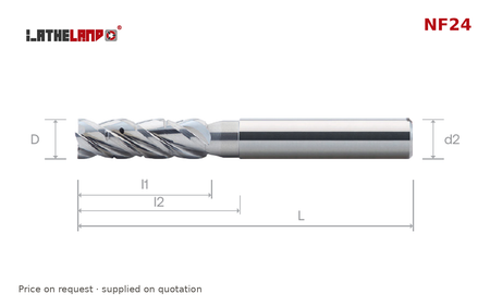 LATHELAND® High-Performance Aluminium Long End Mill, chip breaker, coolant-through, 4 Flutes – NF24 – dimension drawing