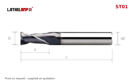 LATHELAND® End Mill for Stainless, Titanium & Superalloys, 2 Flutes – ST01 – dimension drawing
