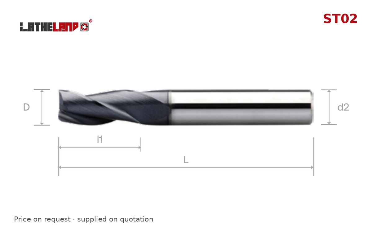 LATHELAND® End Mill for Stainless, Titanium & Superalloys, 3 Flutes – ST02 – dimension drawing