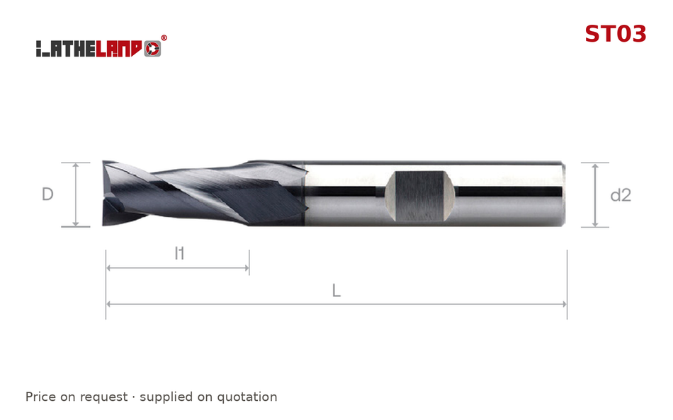 LATHELAND® End Mill for Stainless, Titanium & Superalloys, Weldon shank, 2 Flutes – ST03 – dimension drawing