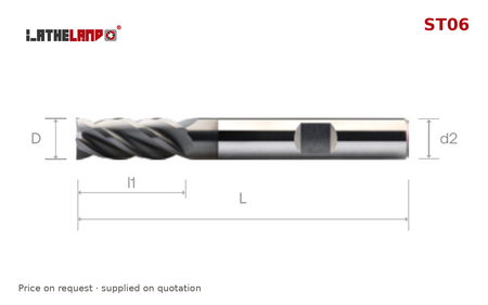 LATHELAND® Variable-Helix End Mill for Stainless, Titanium & Superalloys, 4 Flutes, 40° helix, AlCrN, Ø3–20 mm – ST06 – dimension drawing