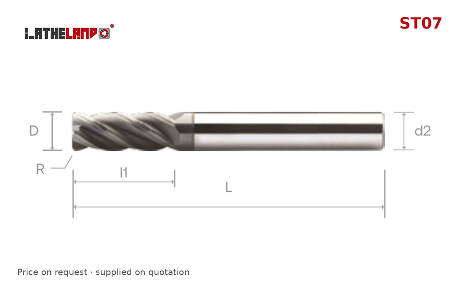 LATHELAND® Variable-Helix Torus End Mill for Stainless, Titanium & Superalloys, 4 Flutes, 40° helix, AlCrN, Ø3–20 mm – ST07 – dimension drawing