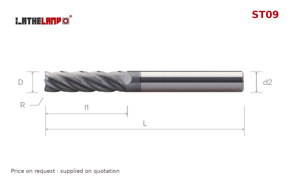 LATHELAND® Variable-Helix Long Torus End Mill for Stainless, Titanium & Superalloys, 5 Flutes – ST09 – dimension drawing