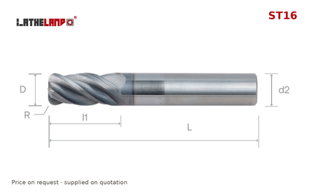 LATHELAND® Variable-Helix Torus End Mill for Stainless, Titanium & Superalloys, 4 Flutes, AlCrN / TiSiN multilayer, Ø4–20 mm – ST16 – dimension drawing