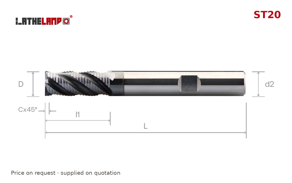 LATHELAND® Variable-Helix Roughing End Mill for Stainless, Titanium & Superalloys, 4 Flutes – ST20 – dimension drawing