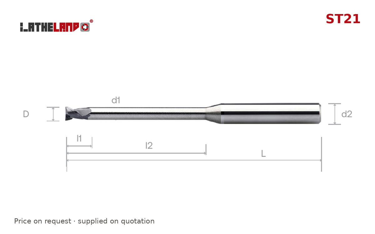 LATHELAND® Miniature End Mill with Long Neck for Stainless, Titanium & Superalloys, 4 Flutes – ST21 – dimension drawing