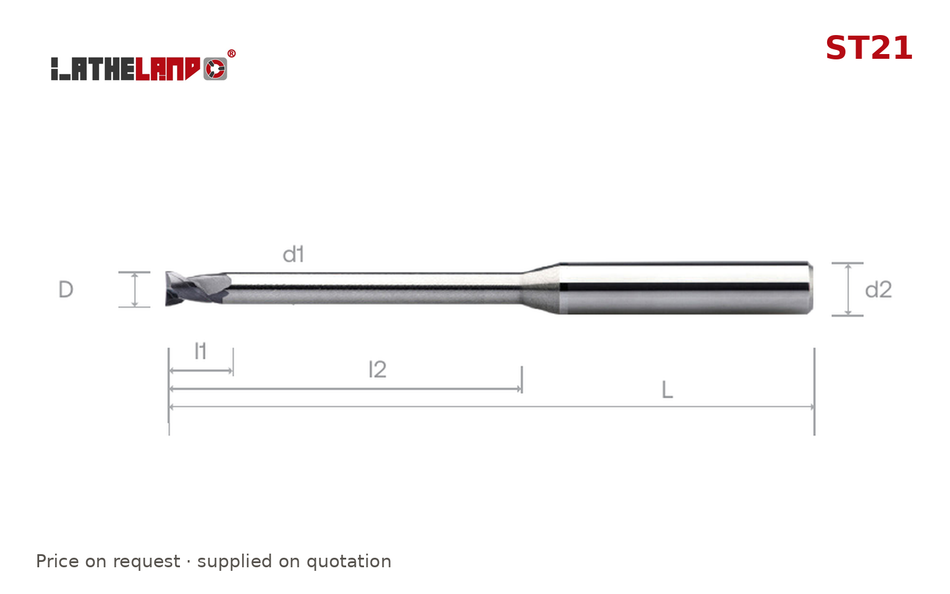 LATHELAND® Miniature End Mill with Long Neck for Stainless, Titanium & Superalloys, 4 Flutes – ST21 – dimension drawing