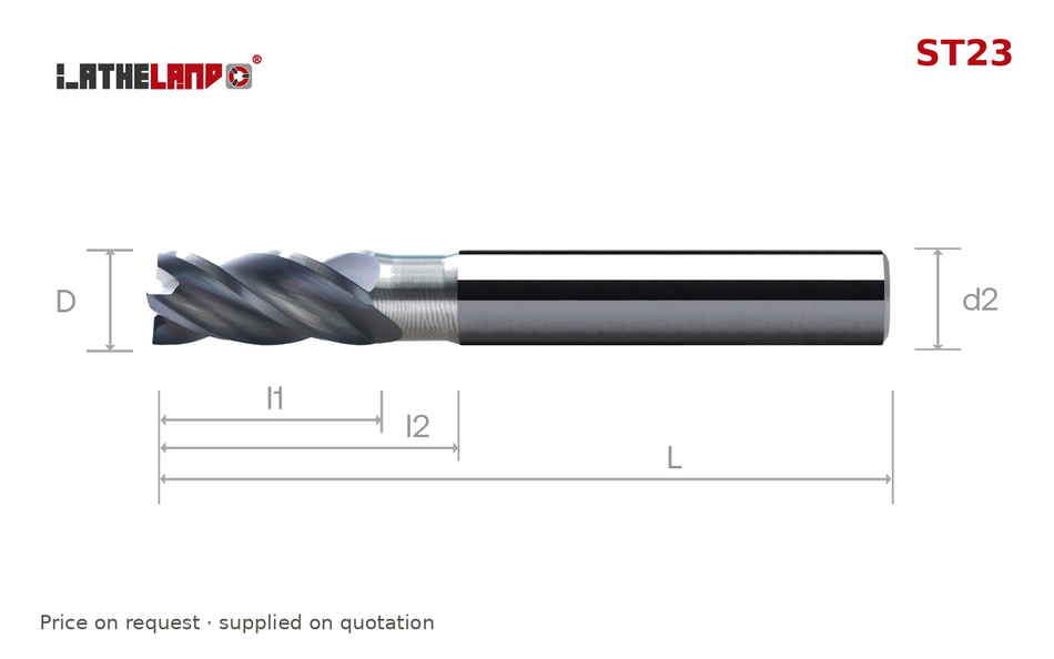 LATHELAND® Variable-Helix End Mill for Stainless, Titanium & Superalloys, 4 Flutes, AlCrN, Ø1–20 mm – ST23 – dimension drawing