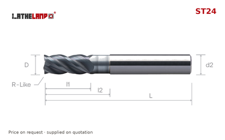 LATHELAND® Variable-Helix Torus End Mill for Stainless, Titanium & Superalloys, 4 Flutes, AlCrN, Ø1–20 mm – ST24 – dimension drawing