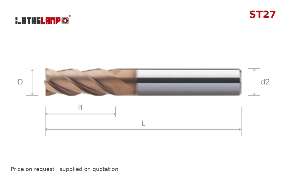 LATHELAND® Variable-Helix End Mill for Stainless, Titanium & Superalloys, 4 Flutes, TiSiN multilayer, Ø3–20 mm – ST27 – dimension drawing
