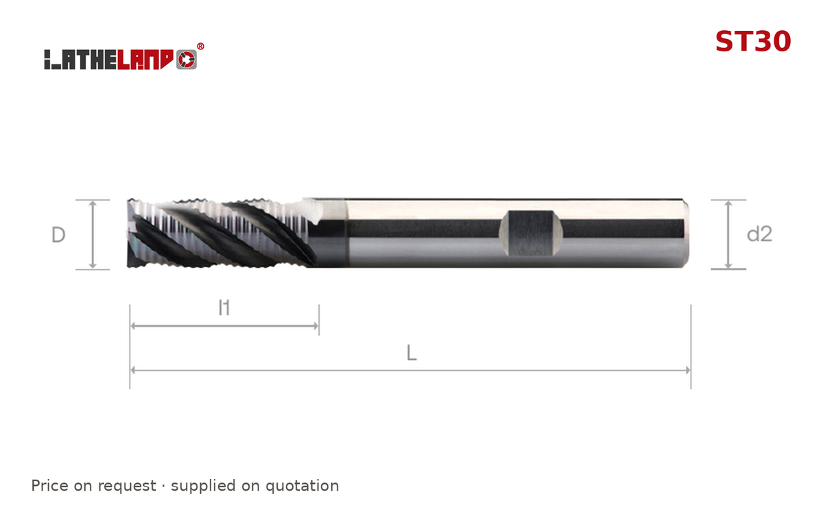 LATHELAND® Variable-Helix Roughing End Mill for Stainless, Titanium & Superalloys, 4 Flutes – ST30 – dimension drawing