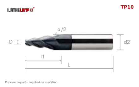 LATHELAND® Tapered Die-Sinking End Mill, 10° per side, 3 Flutes – TP10 – dimension drawing