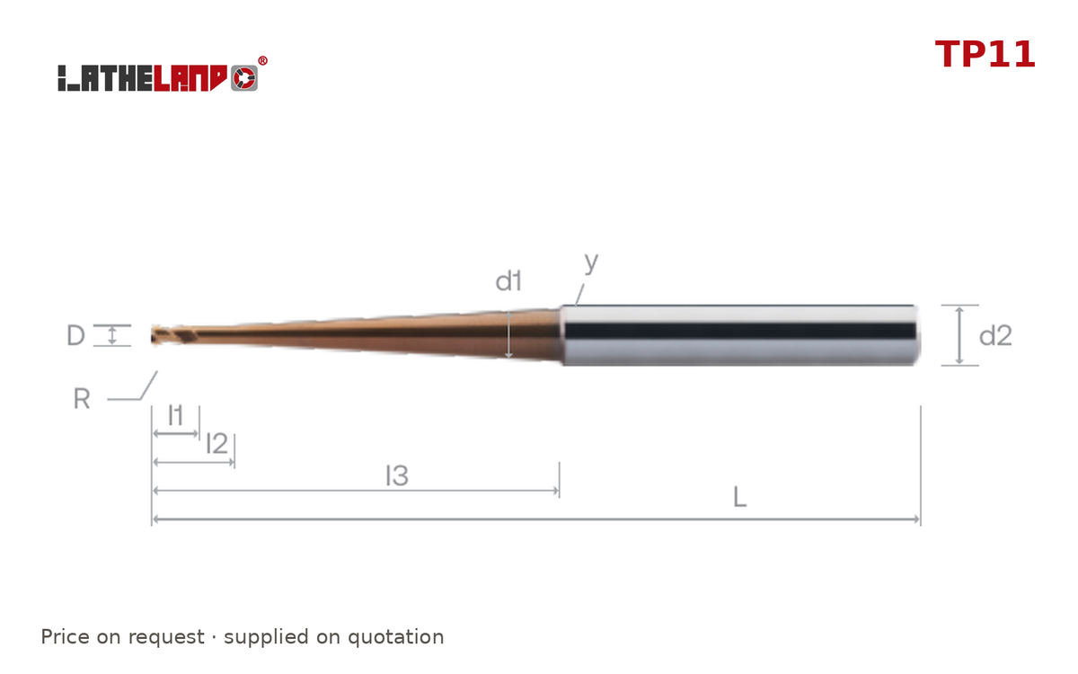 LATHELAND® Torus End Mill with Taper Neck, 2 Flutes – TP11 – dimension drawing